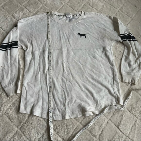 Victoria's Secret PINK | FLAWED White & Black Varsity Crew Sweater | Size Medium - Picture 12 of 12
